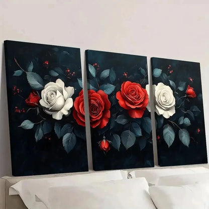 3pcs Elegant Rose Dark Background Art j Wall Art Set Canvas Framed 40x60cm - High Quality Print 100% Australian Made Wall Canvas Ready to Hang