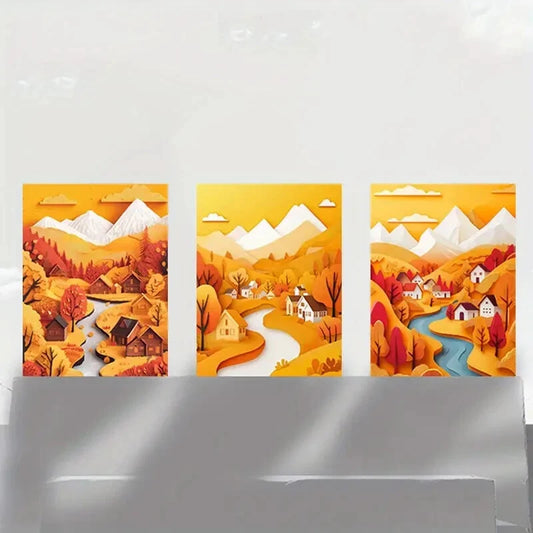 3pcs Abstract Colourful Yellow &amp; White Metal Print Ready to Hang Art