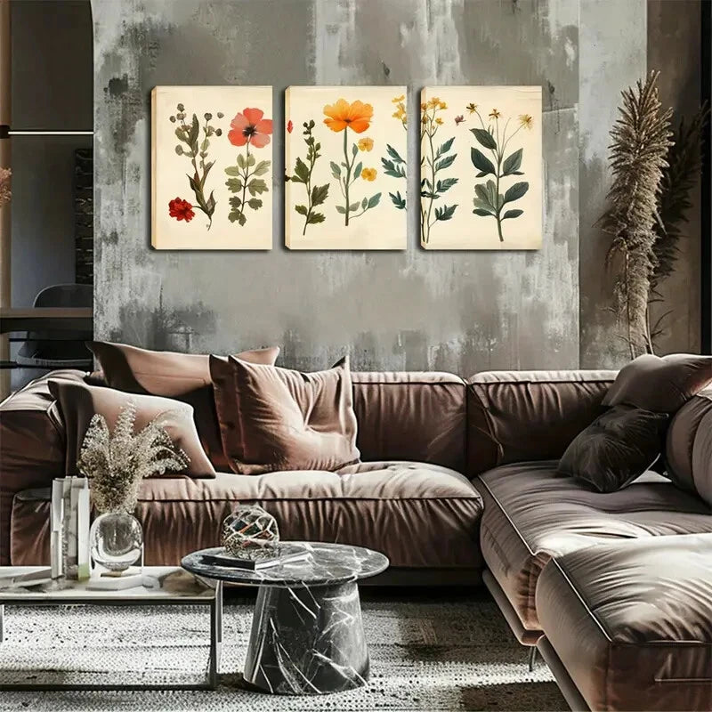 3pcs Richly Colored Floral Plants Perfect Wall Art Set Canvas Framed 40x60cm - High Quality Print 100% Australian Made Wall Canvas Ready to Hang