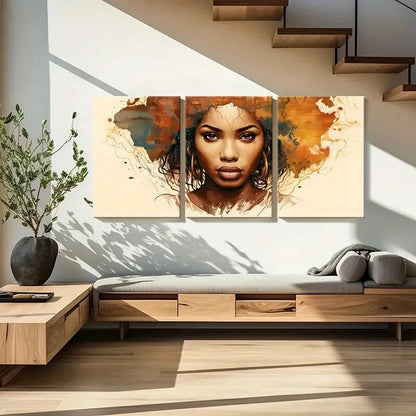 3pcs Beauty African Lady Portrait Abstract Metal Print Ready to Hang Art