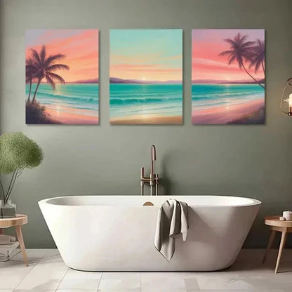 3pcs Sunset Beach & Palm Tree Wall Art Canvas Unframed - High Quality Print 100% Australian Made Wall Canvas