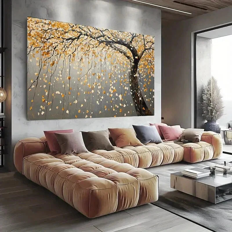 Autumn Tree Golden Leaves wall canvas office home room framed 120x60cm