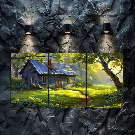 3pcs Tranquil Green Lawn and Sunlit Landscape Metal Print Ready to Hang Art