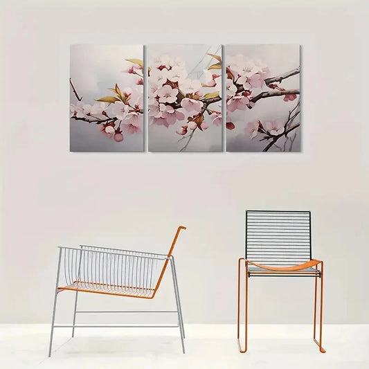 3pcs Cherry Blossom Branches Floral Metal Print Ready to Hang Art