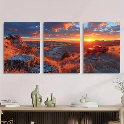 3pcs Stunning Badlands National Park Sunset Metal Print Ready to Hang Art