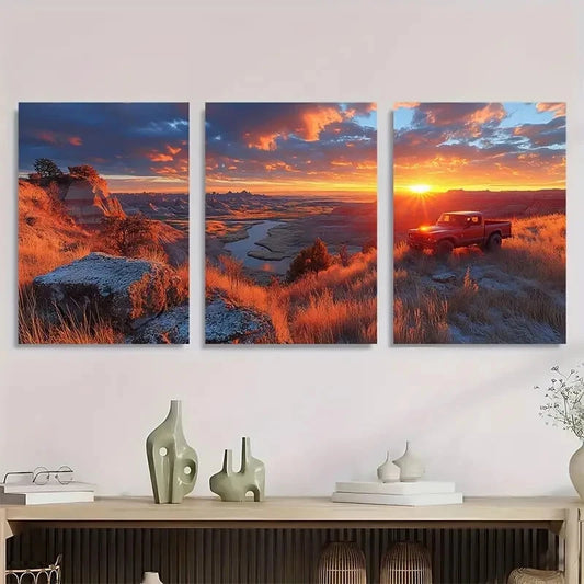 3pcs Stunning Badlands National Park Sunset Metal Print Ready to Hang Art