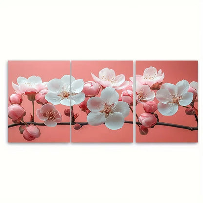3pcs Delicate Pink White Blossom Branch Metal Print Ready to Hang Art