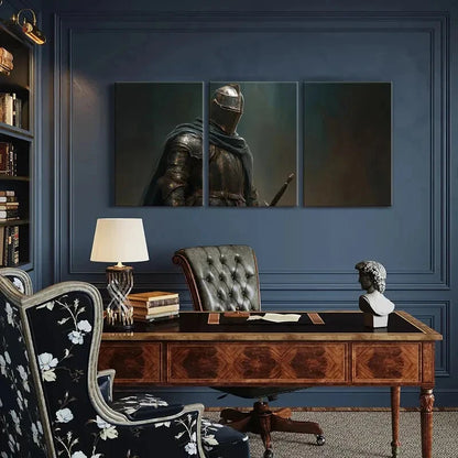 3pcs Medieval Knight Armor Metal Texture Dark Cape Metal Print Ready to Hang Art