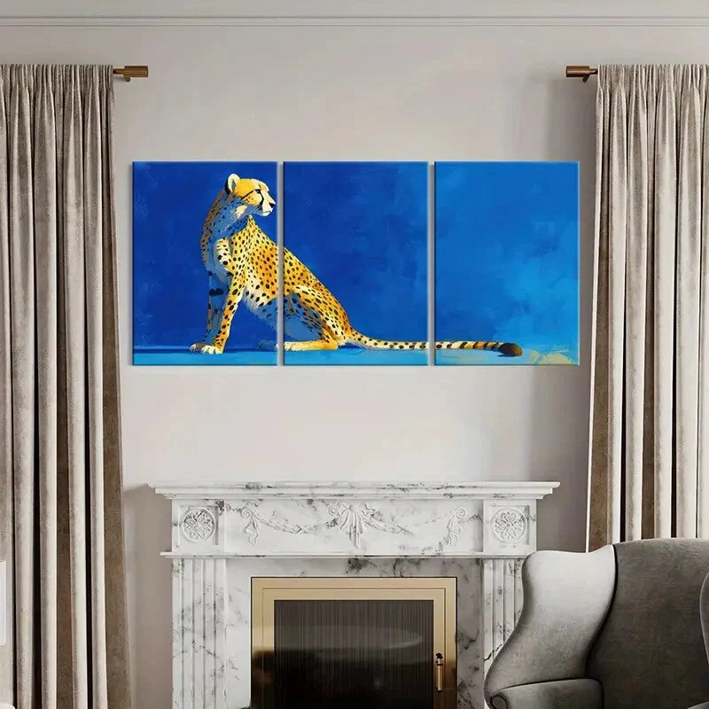 3pcs Cheetah Illustration Vibrant Colors Metal Print Ready to Hang Art