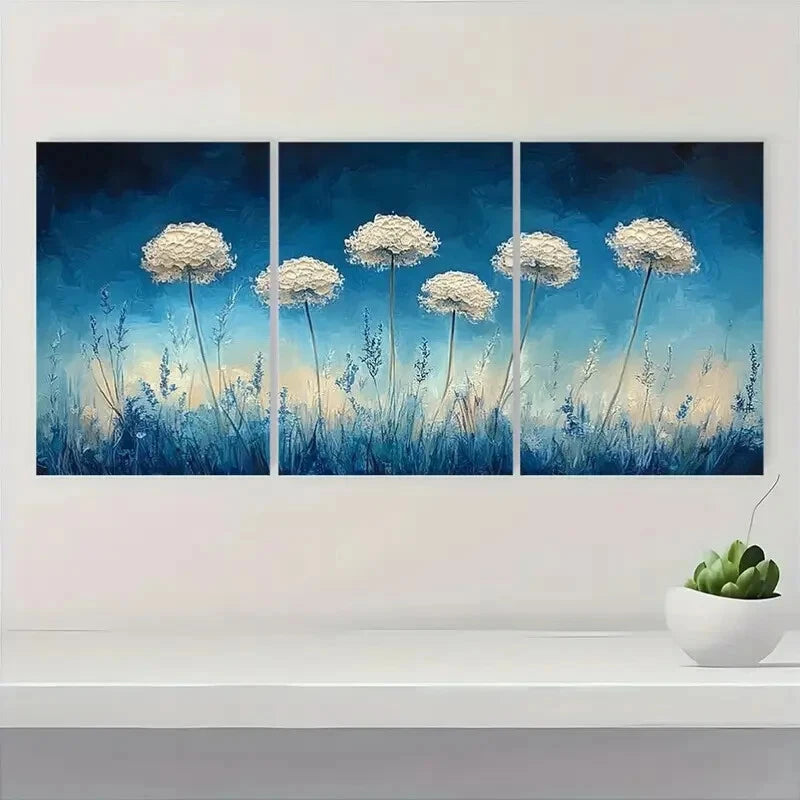 3pcs Queen Anne'S Lace Watercolor Floral Art Metal Print Ready to Hang Art