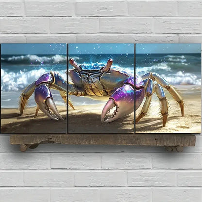 3pcs Crabs on The Beach Sea Animal Themed Metal Print Ready to Hang Art