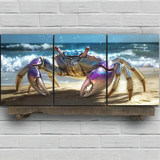 3pcs Crabs on The Beach Sea Animal Themed Metal Print Ready to Hang Art