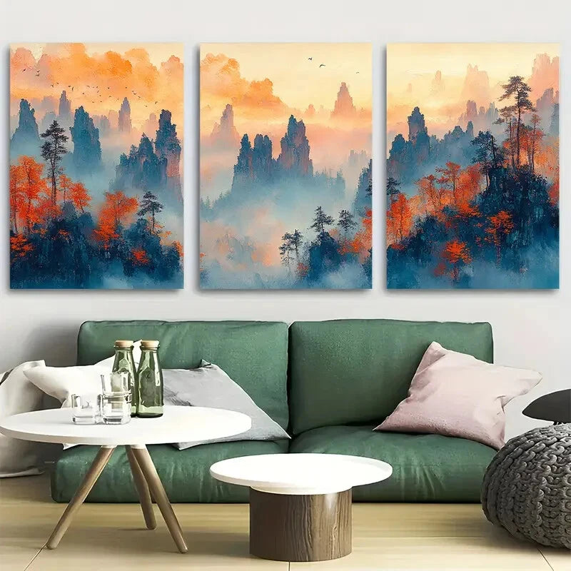 3pcs Zhangjiajie National Forest Nature Theme Metal Print Ready to Hang Art