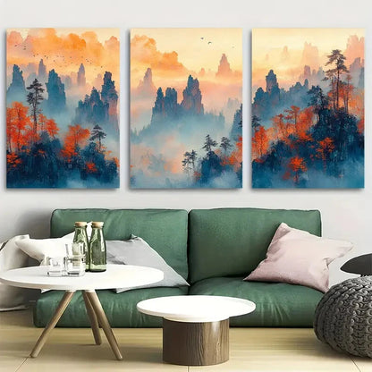 3pcs Zhangjiajie National Forest Nature Theme Metal Print Ready to Hang Art