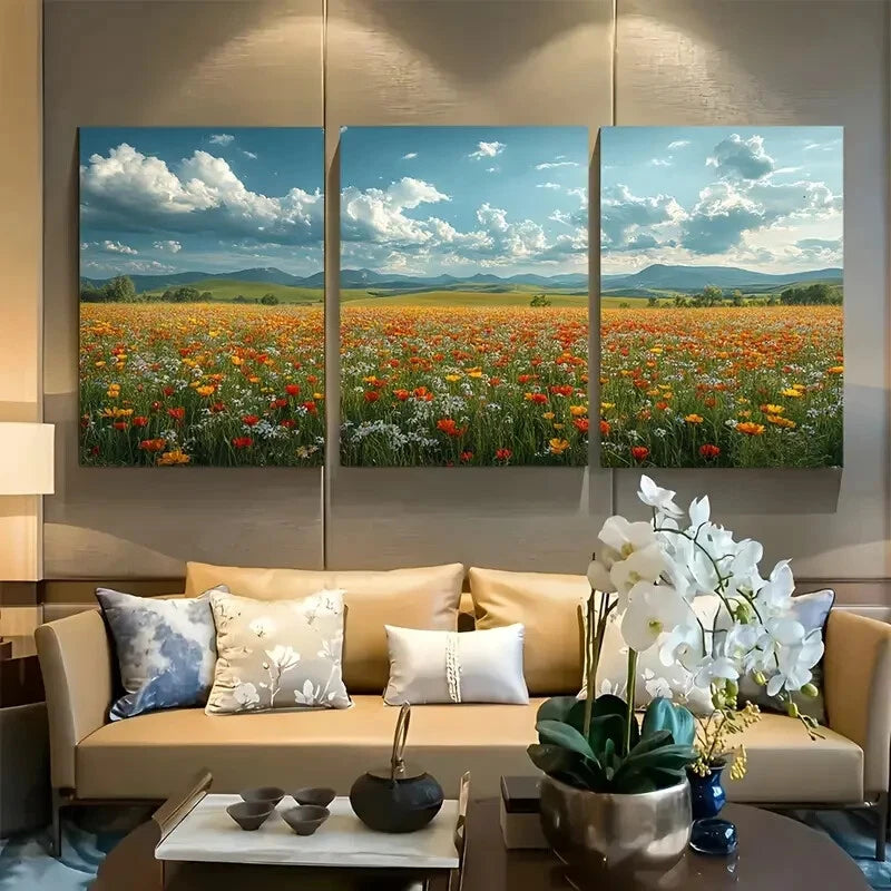 3pcs Charming Countryside Wildflower Scenery Metal Print Ready to Hang Art