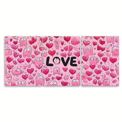 3pcs Funny Bathroom Pink Heart Character Metal Print Ready to Hang Art