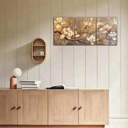 3pcs Magnolia Flower Art Poster Abstract style Metal Print Ready to Hang Art