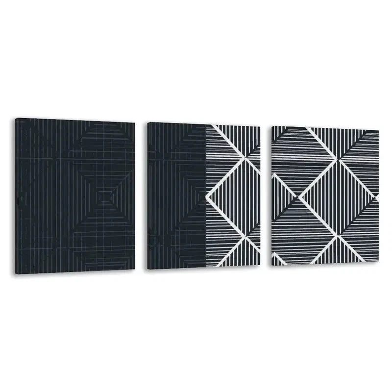 3pcs Black & White Geometric Line Decor  Wall Art Set Canvas Framed 60x90cm - High Quality Print 100% Australian Made Wall Canvas Ready to Hang