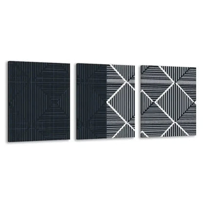 3pcs Black & White Geometric Line Decor  Wall Art Set Canvas Framed 60x90cm - High Quality Print 100% Australian Made Wall Canvas Ready to Hang