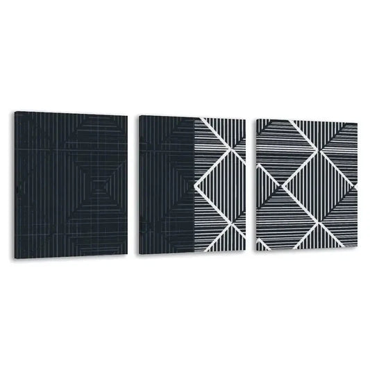 3pcs Black & White Geometric Line Decor  Wall Art Set Canvas Framed 60x90cm - High Quality Print 100% Australian Made Wall Canvas Ready to Hang