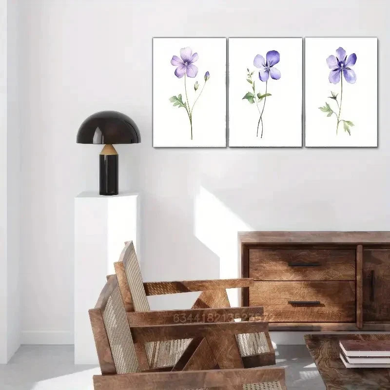 3pcs Violet Print Simple Colorful Wall Decoration Metal Print Ready to Hang Art
