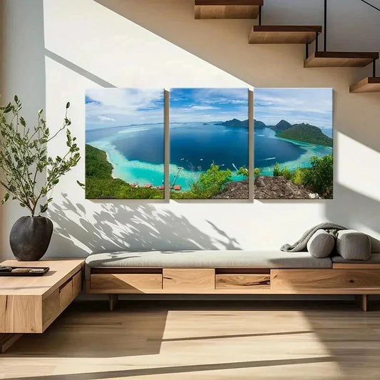 3pcs Lake Mountain & Island Modern Wall Art Set Canvas Framed 40x60cm - High Quality Print 100% Australian Made Wall Canvas Ready to Hang
