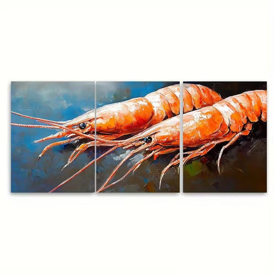 3pcs Shrimp Fine Art Fish Metal Print Ready to Hang Art