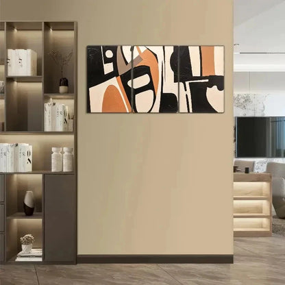 3pcs Elegant Black, Orange & White Abstract Metal Print Ready to Hang Art