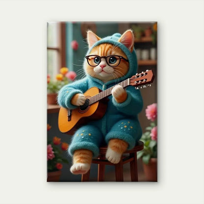 Guitar-Playing Cat Metal Print Ready to Hang
