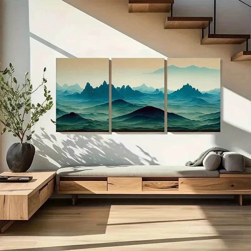 3pcs Emerald Green Rolling Hills Fantasy Mountains Metal Print Ready to Hang Art