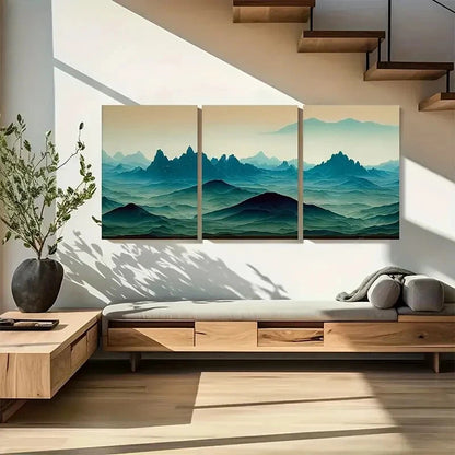 3pcs Emerald Green Rolling Hills Fantasy Mountains Metal Print Ready to Hang Art