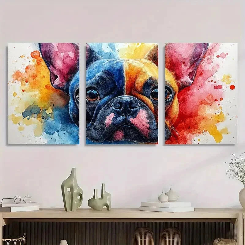 3pcs Vibrant Boston Terrier Watercolor Metal Print Ready to Hang Art
