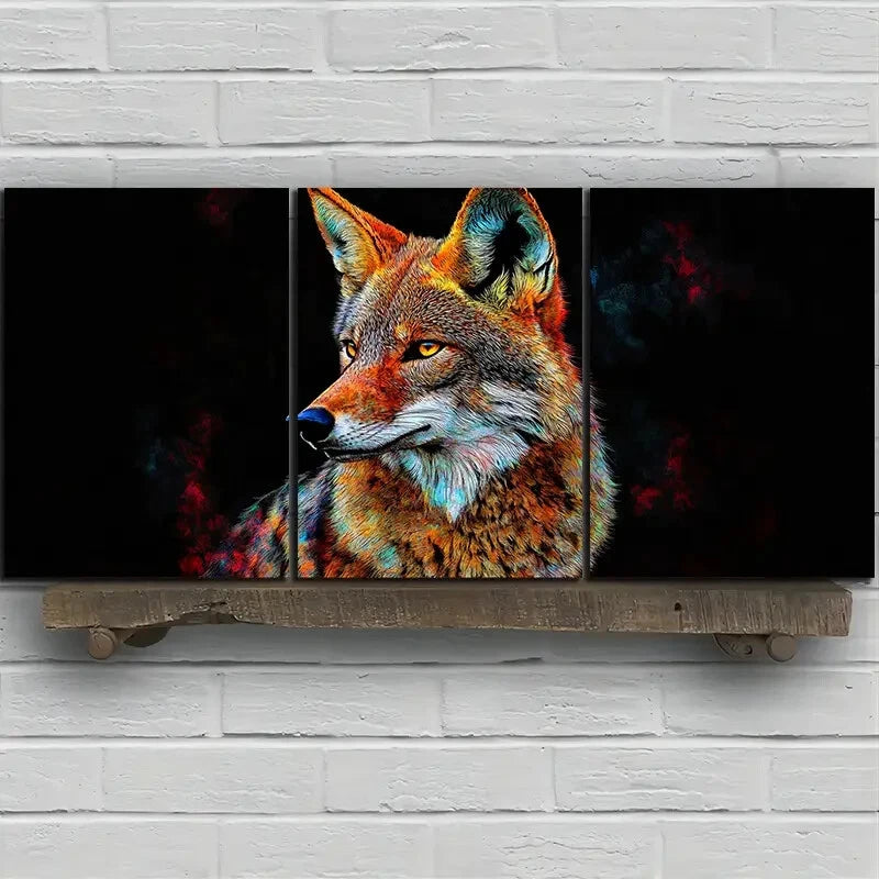 3pcs Charming Coyote Trio Animal Themed Metal Print Ready to Hang Art