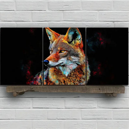 3pcs Charming Coyote Trio Animal Themed Metal Print Ready to Hang Art