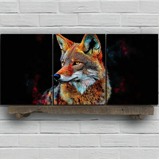 3pcs Charming Coyote Trio Animal Themed Metal Print Ready to Hang Art
