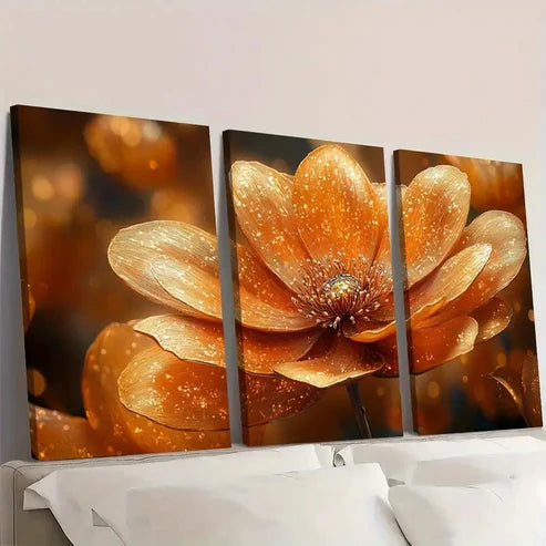 3pcs Golden Flower Painting Print GP Wall Art Set Canvas Unframed - High Quality Print 100% Australian Made Wall Canvas