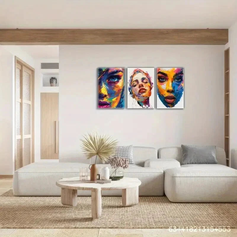 3pcs Colorful Thick Oil Characters Art Metal Print Ready to Hang Art