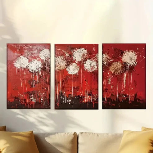 3pcs Red Abstract Dandelion Wall Art Canvas Unframed - High Quality Print 100% Australian Made Wall Canvas