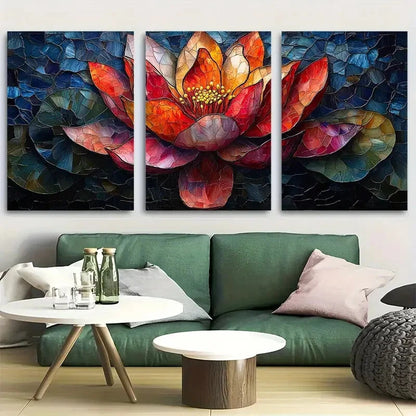 3pcs Lotus Flower Stained Glass Metal Print Ready to Hang Art