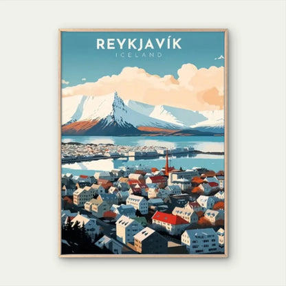 Iceland Reykjavik Icelandic Landscape Painting Travel Poster Print Wall Art