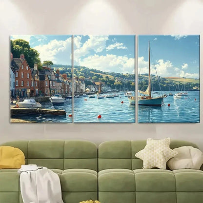 3pcs Coastal Scene Salcombe England Travel Print Metal Print Ready to Hang Art