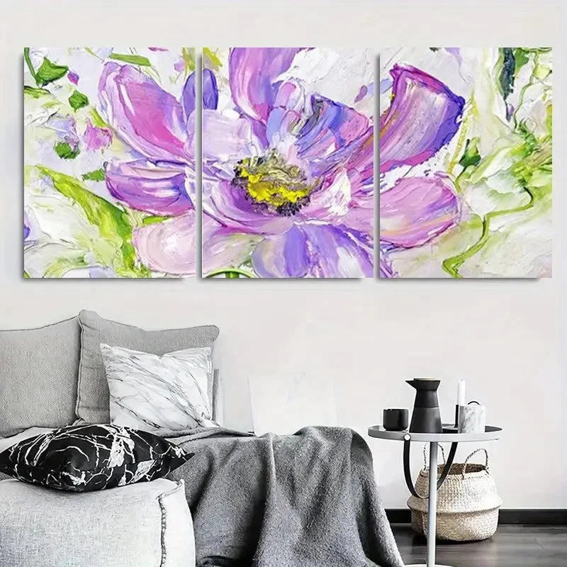 3pcs Bohemian Purple Abstract Floral Wall Art Set Canvas Framed 40x60cm - High Quality Print 100% Australian Made Wall Canvas Ready to Hang