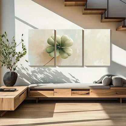 3pcs Artistic Four-Leaf Clover Soft Pastel Tones Metal Print Ready to Hang Art