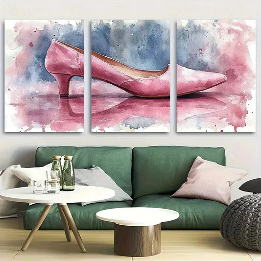 3pcs Vibrant Light Pink Fashion Ballet Flats Metal Print Ready to Hang Art