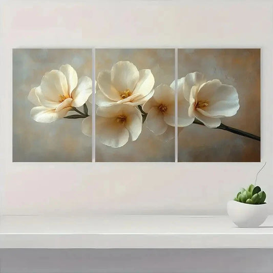 3pcs Elegant White Freesia Floral Art Prints Metal Print Ready to Hang Art