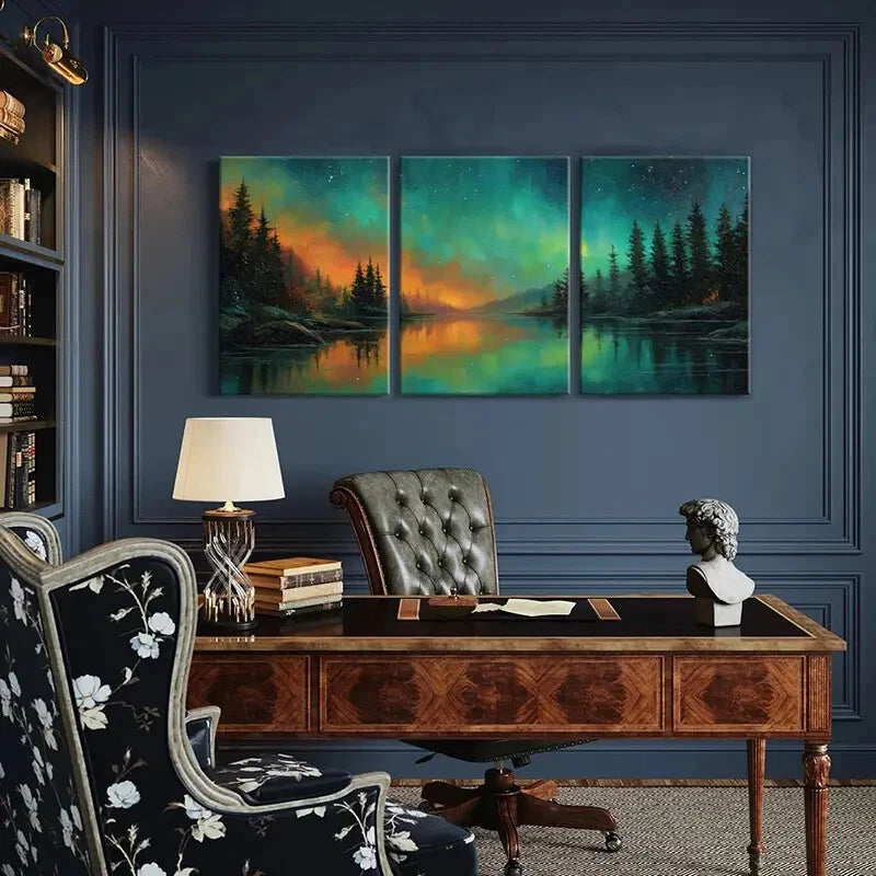 3pcs Northern Lights Forest Reflection Lake Metal Print Ready to Hang Art