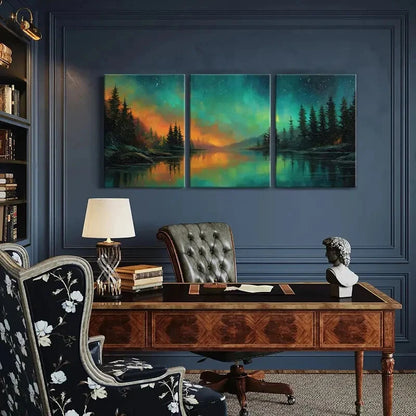 3pcs Northern Lights Forest Reflection Lake Metal Print Ready to Hang Art