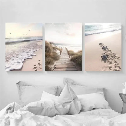 3pcs Beach Turtle & Coastal Path Prints Metal Print Ready to Hang Art