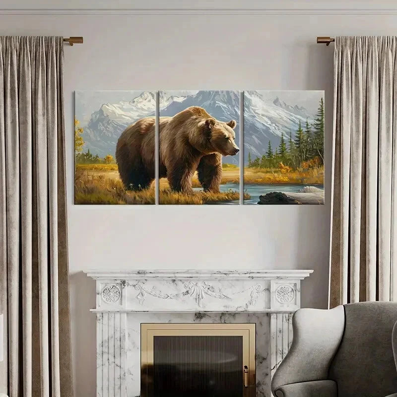 3pcs Artistic Bear Landscape Mountain Scenery Metal Print Ready to Hang Art