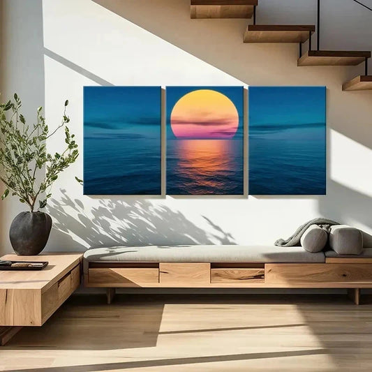 3pcs Sea Surface At Sunset Landscape Wall Art Set Canvas Framed 40x60cm - High Quality Print 100% Australian Made Wall Canvas Ready to Hang